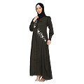 Front Open cuff sleeves  Embroidery Abaya - Olive Green Front Open cuff sleeves  Embroidery Abaya - Olive Green